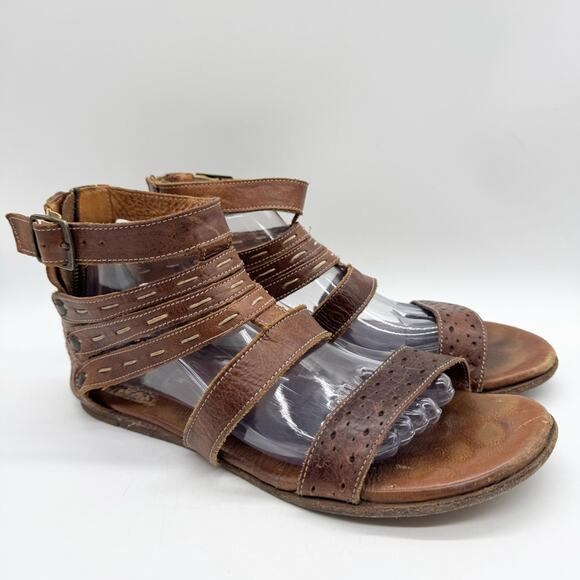 Bed Stu Womens Artemis Ankle Wrap Back Zip Gladiator Sandal In Tan Rustic Brown - Picture 3 of 15